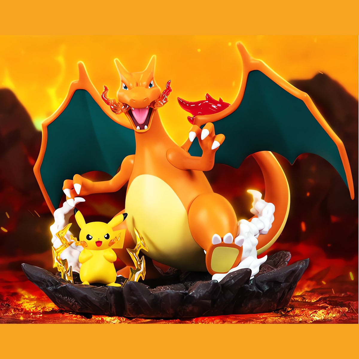 Charizard and Pikachu statue on a rocky base – photo 3