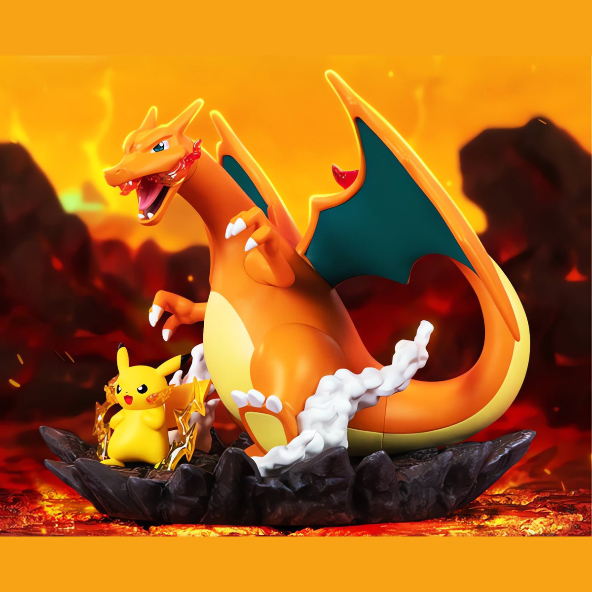 Charizard and Pikachu statue on a rocky base – photo 4