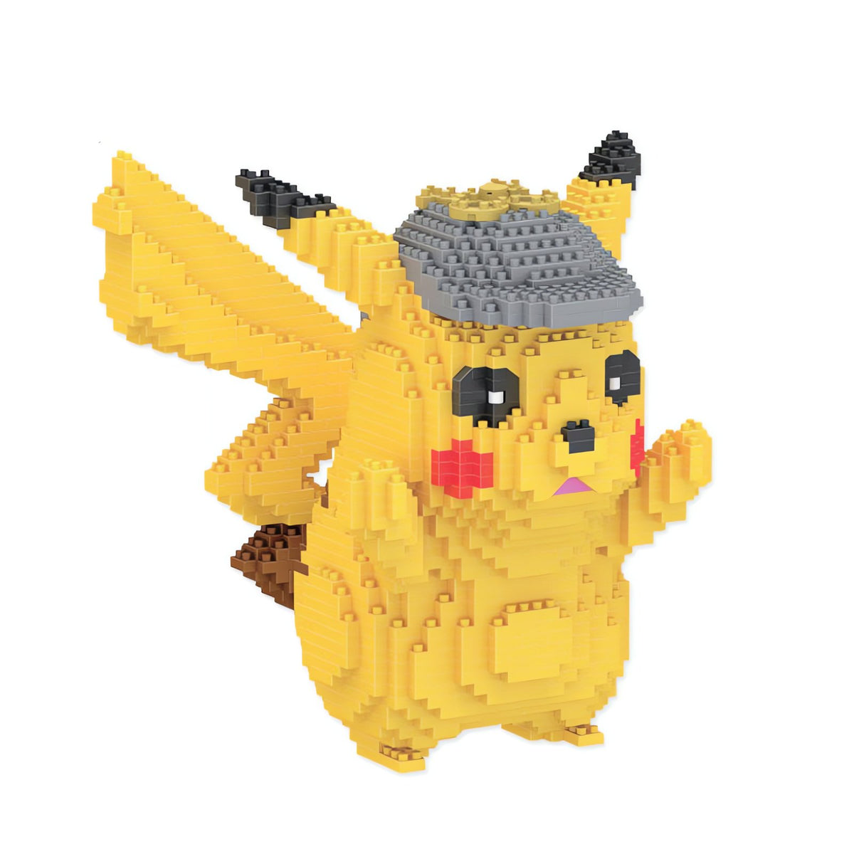 Detective Pikachu 3D building block set in a grey cap