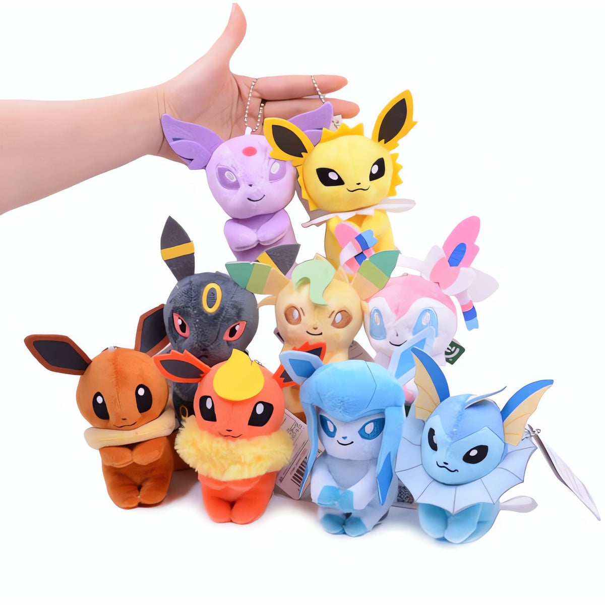 Set of nine Eevee evolution mini plush toys