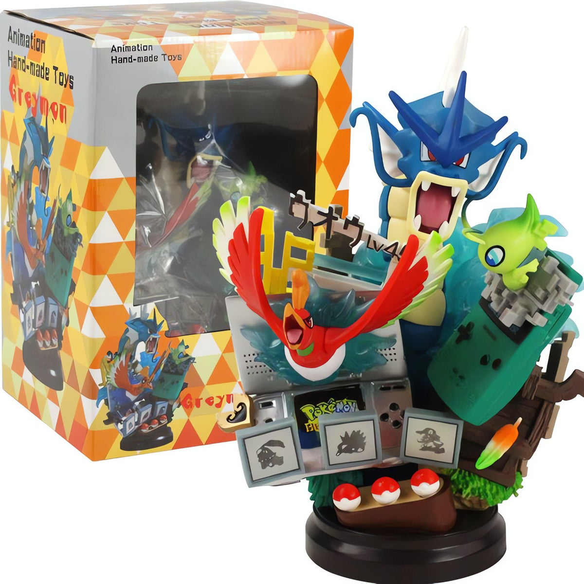 Gyarados statue with Game Boy design – Blue