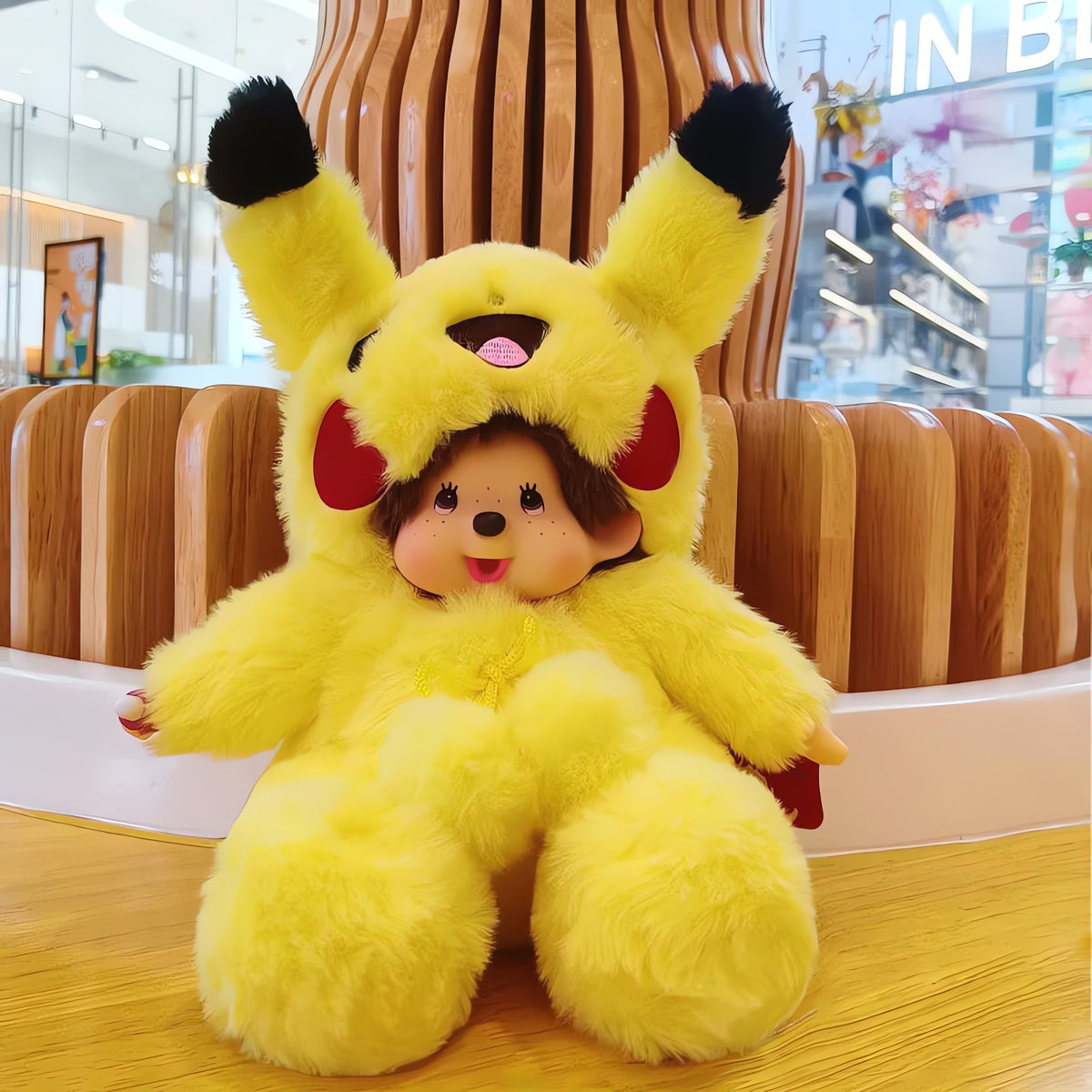 Monchhichi in a Pikachu costume, 20cm plush toy