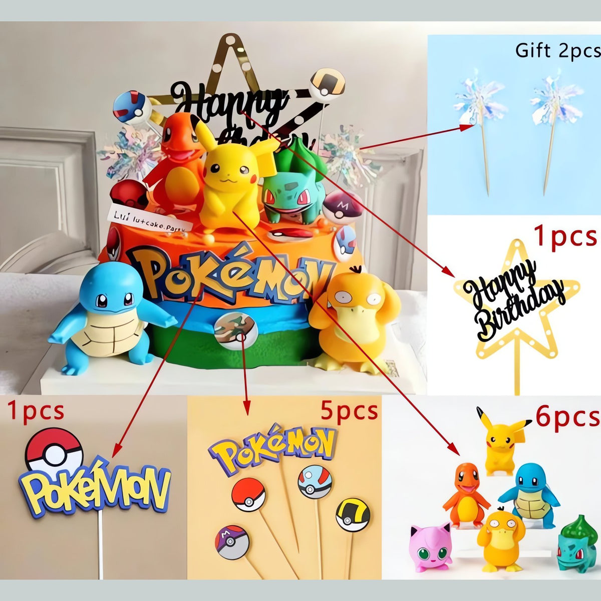 Pikachu birthday cake topper set, 13 pieces – photo 6