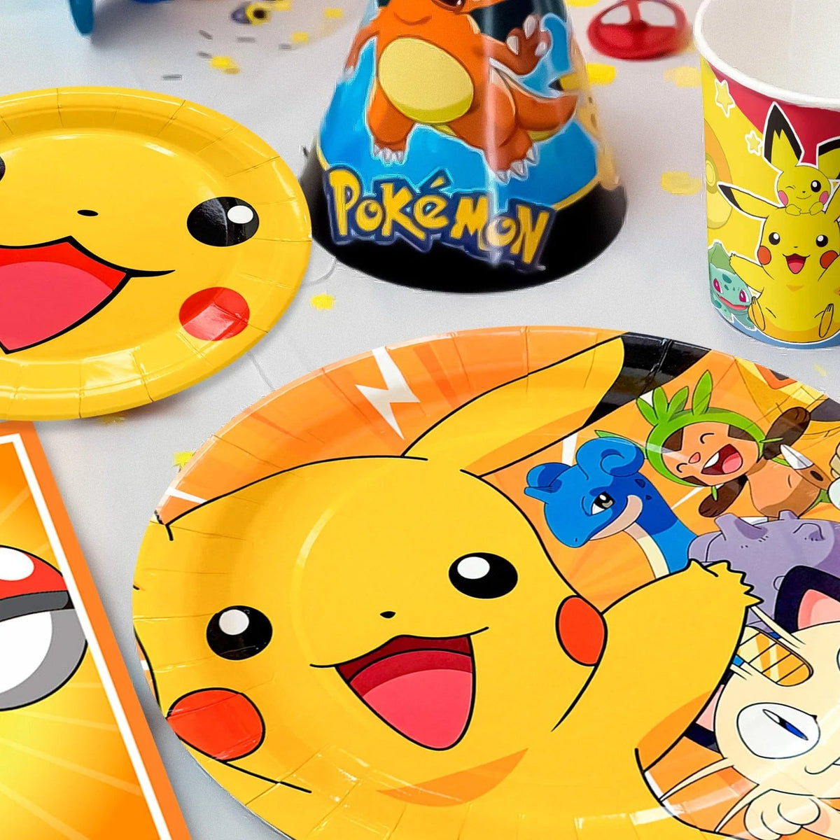 Pikachu birthday party set with plates, cups and banner – photo 5