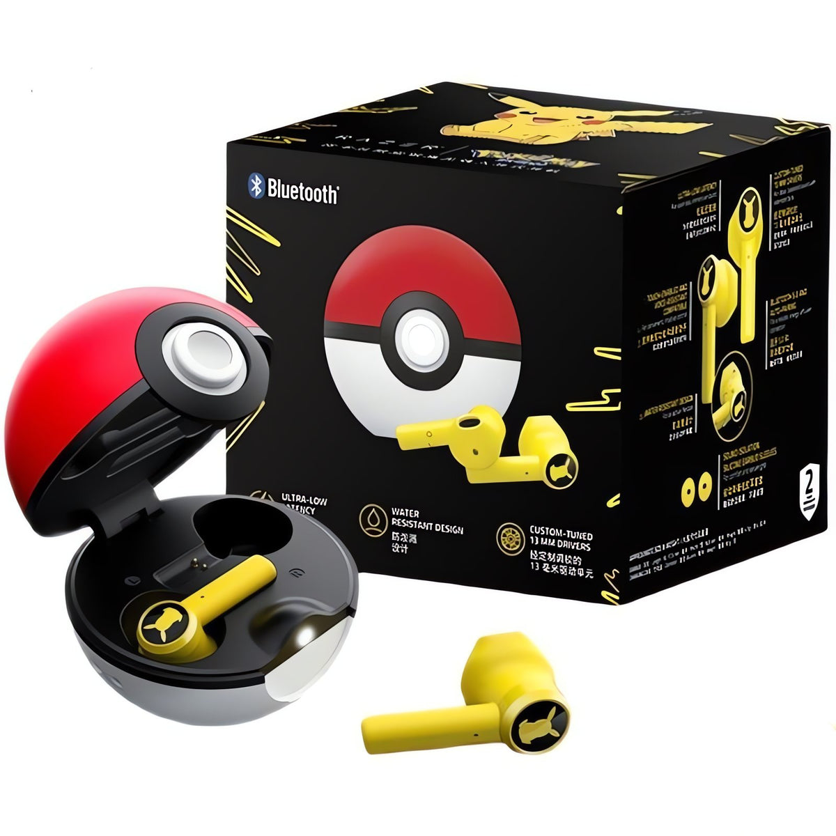 Yellow Pikachu earbuds with Poké Ball case