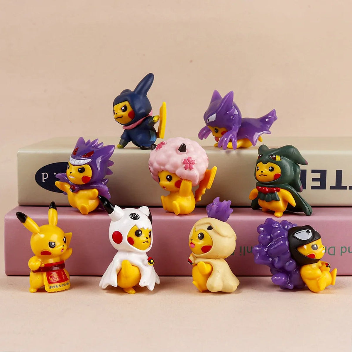 Set of nine Pikachu cosplay figures