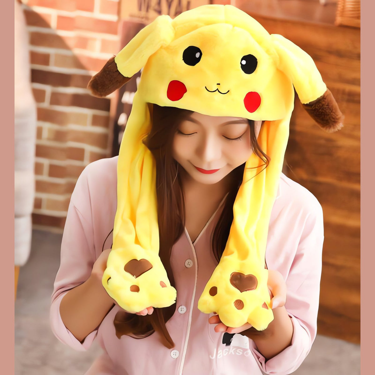 Fluffy Pikachu cosplay hat with long ears