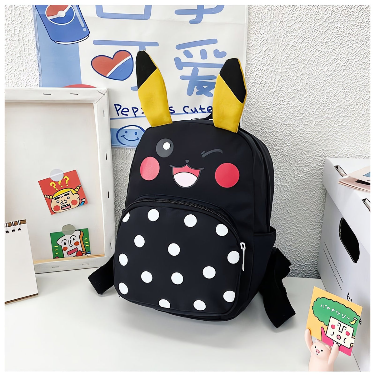 Pikachu backpack with dot design – Black