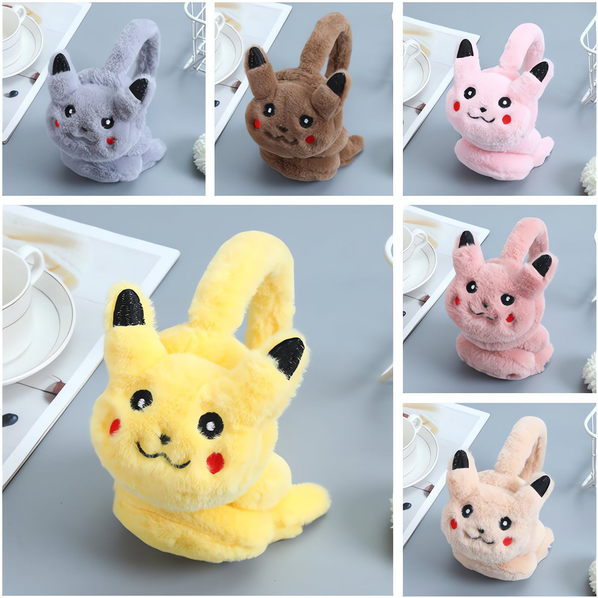 Fluffy Pikachu ear muffs for kids