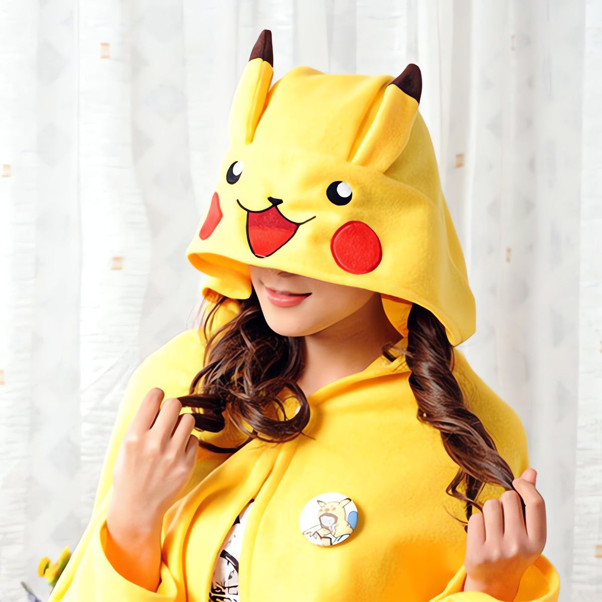 Yellow Pikachu hooded fleece cape – photo 2