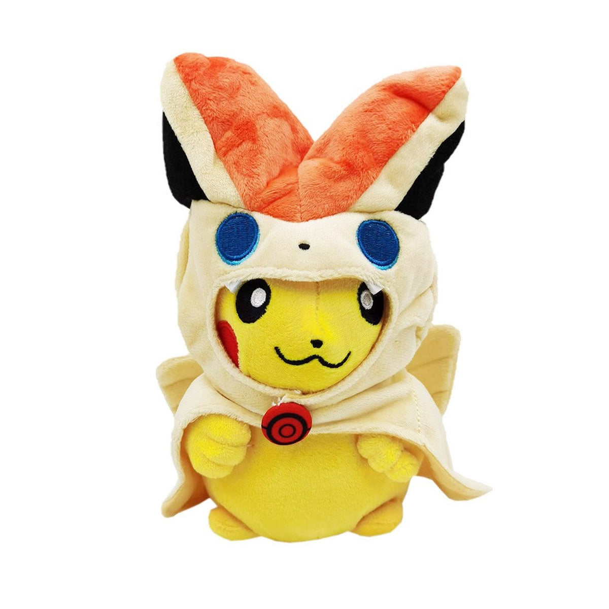 Pikachu plush toy dressed as Victini