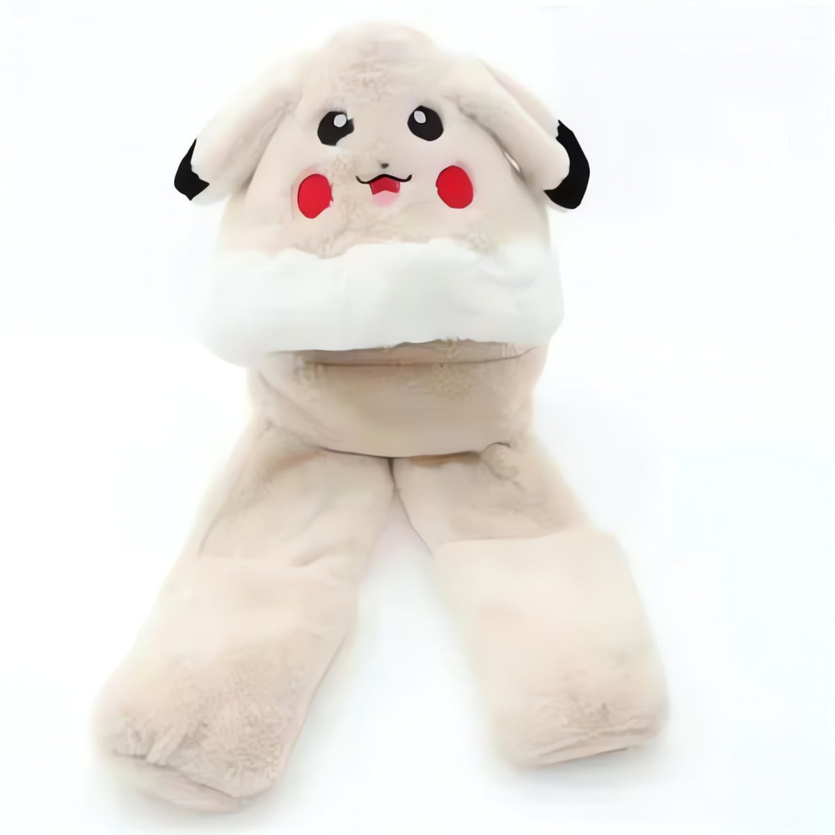 Pikachu winter hat with integrated scarf – Beige