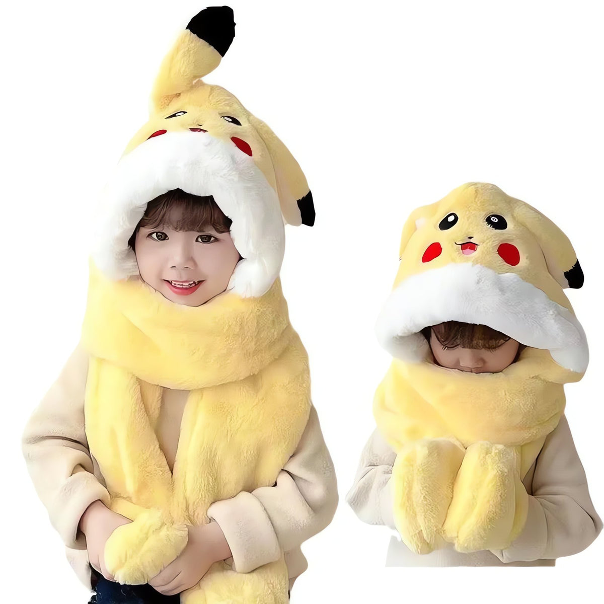 Pikachu winter hat with integrated scarf