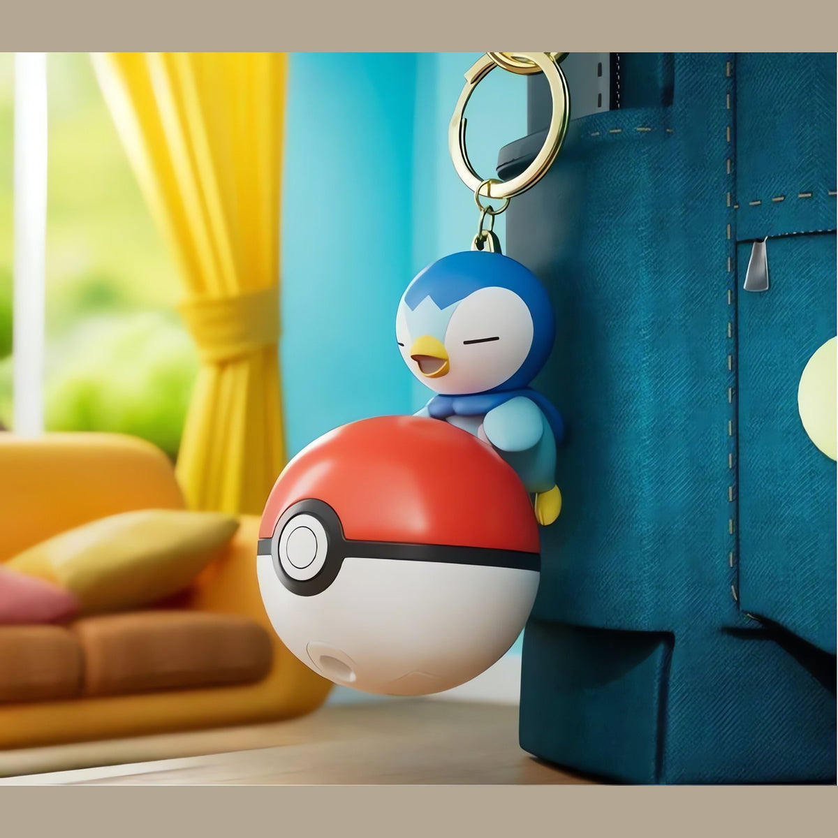 Poké Ball keyring with Pokémon charm – Piplup