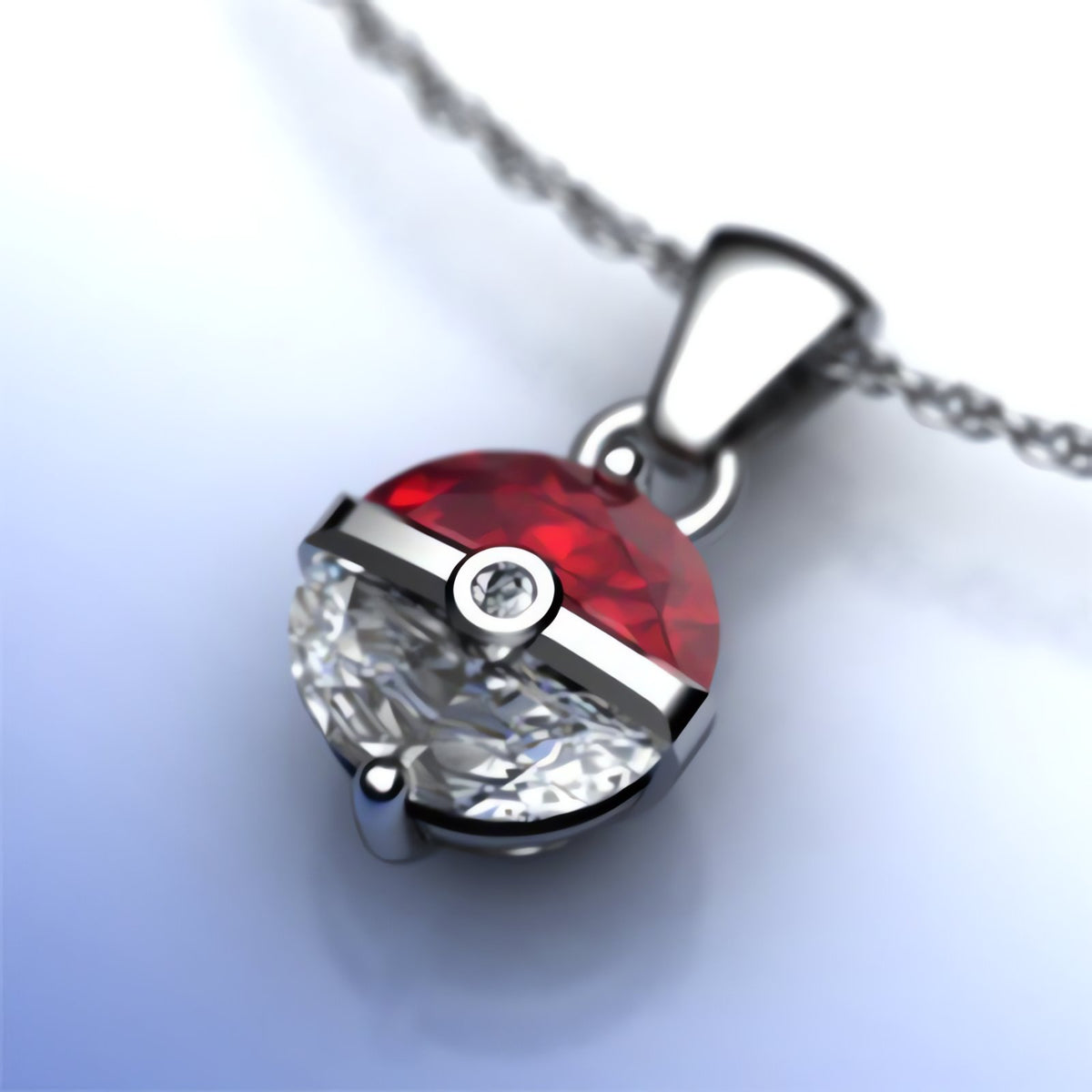 Silver and white Poké Ball pendant necklace