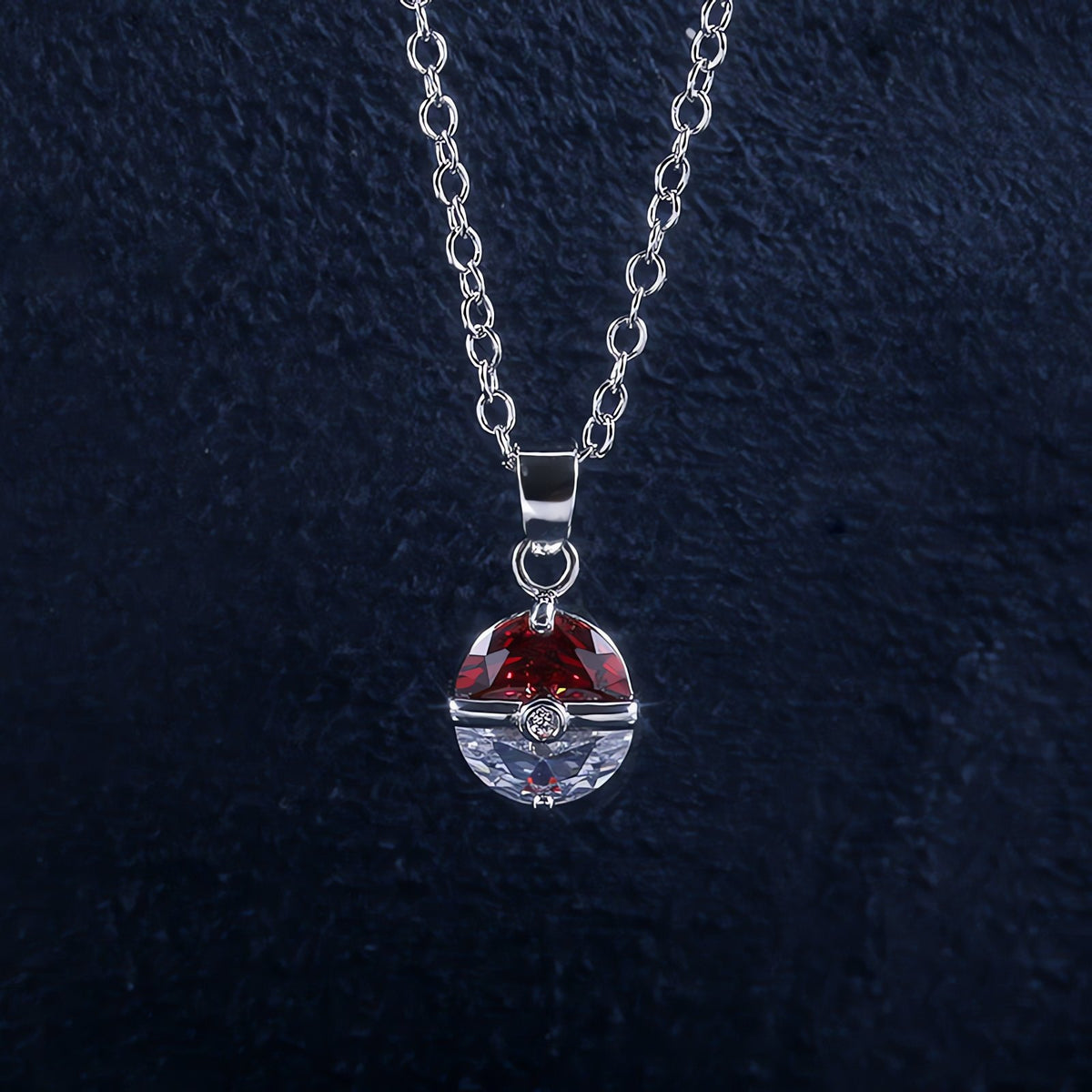 Silver and white Poké Ball pendant necklace – photo 2