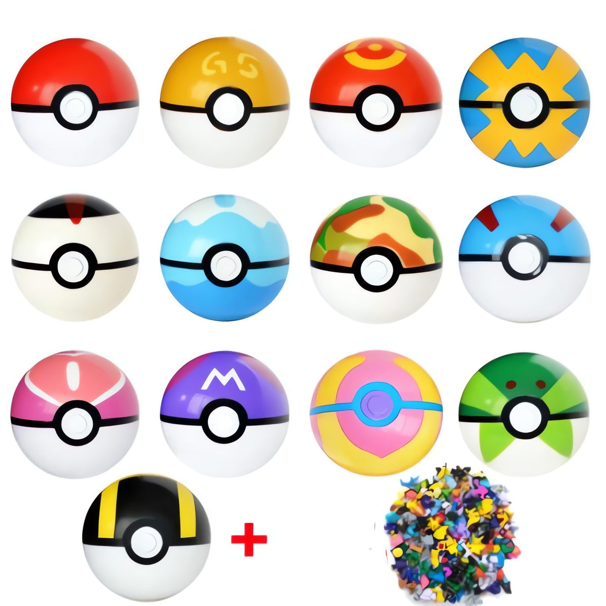 Set of 12 mini Poké Balls with 12 Pokémon figures