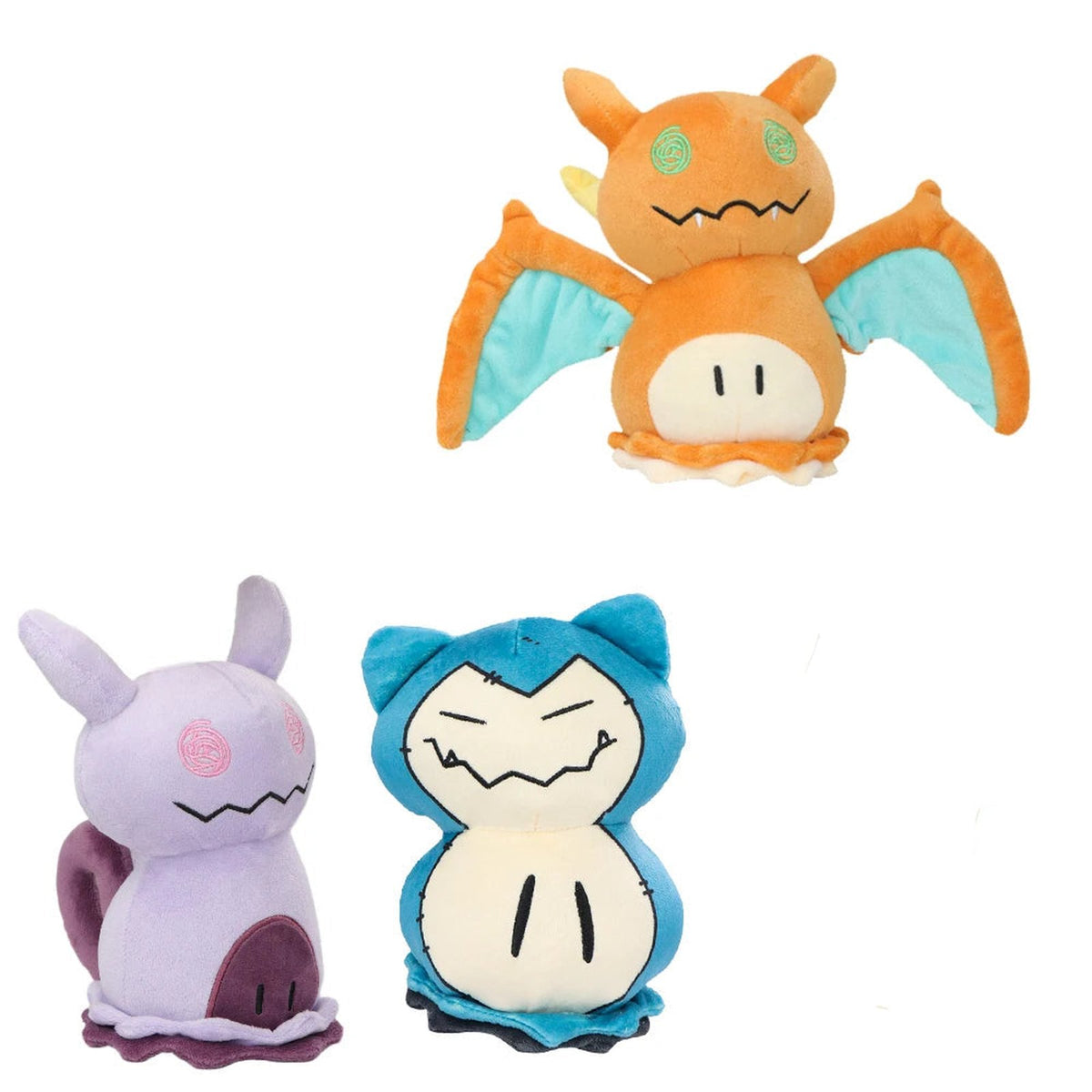Halloween-style Charizard, Snorlax and Mewtwo plush toys