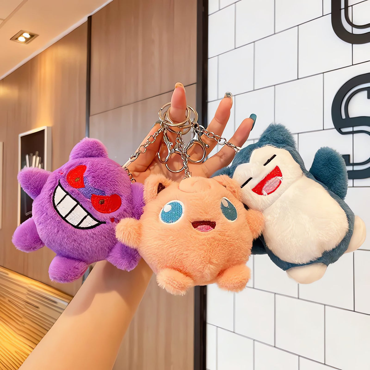 Gengar, Snorlax and Jigglypuff plush keyrings