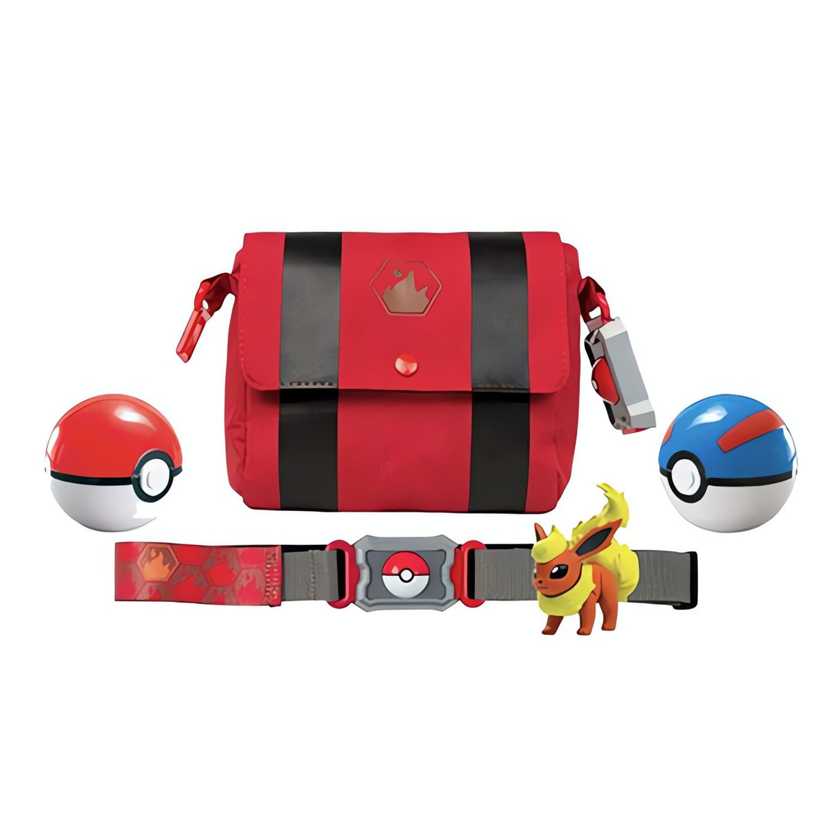 Pokémon trainer set with belt, Poké Balls, bag and figure – Flareon