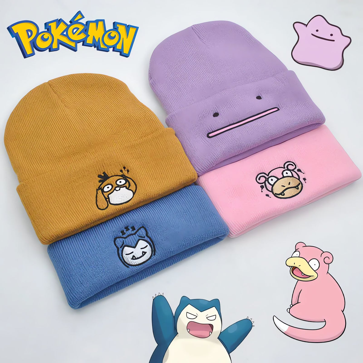 Pokémon winter beanies with Snorlax and Ditto