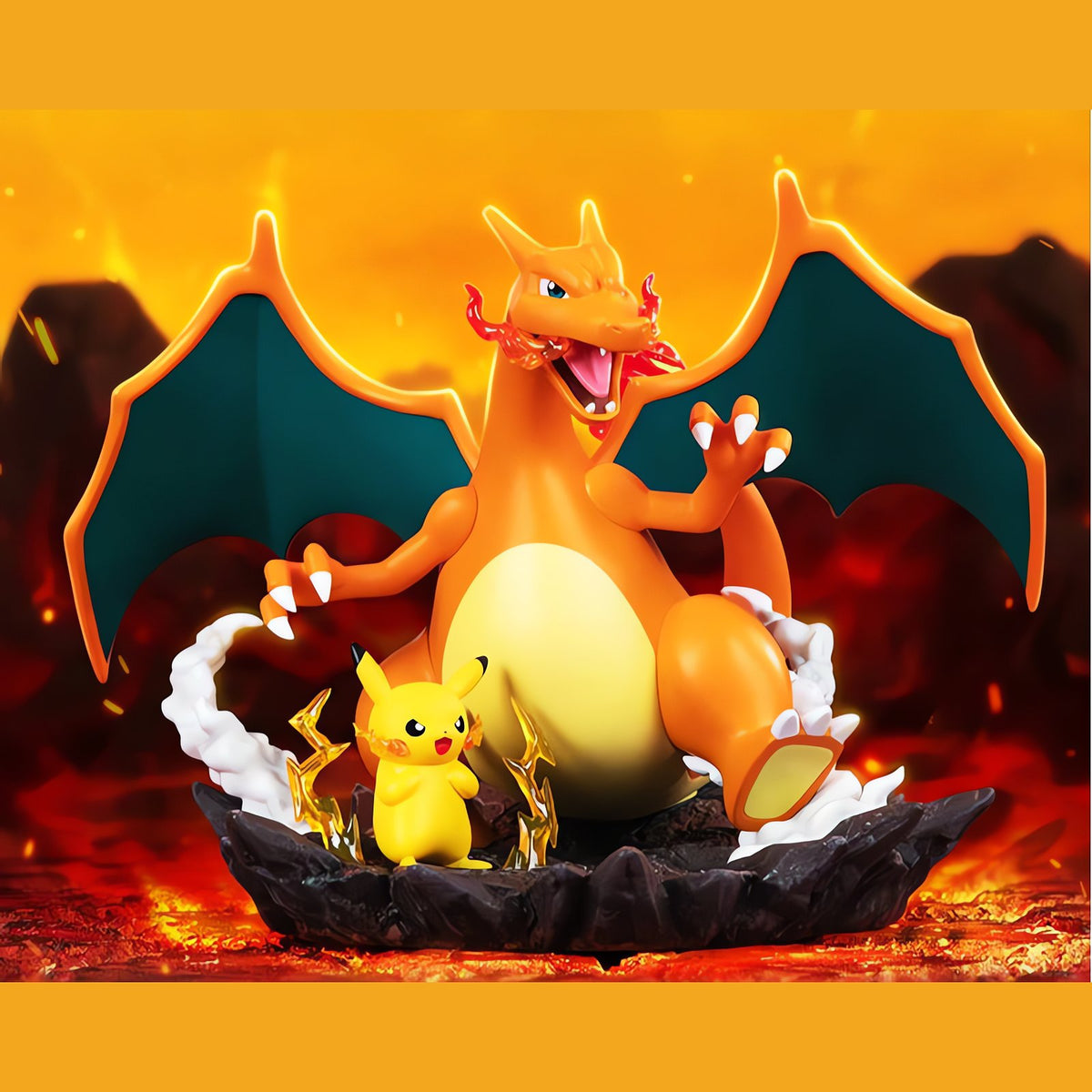 Charizard and Pikachu statue on a rocky base – photo 2