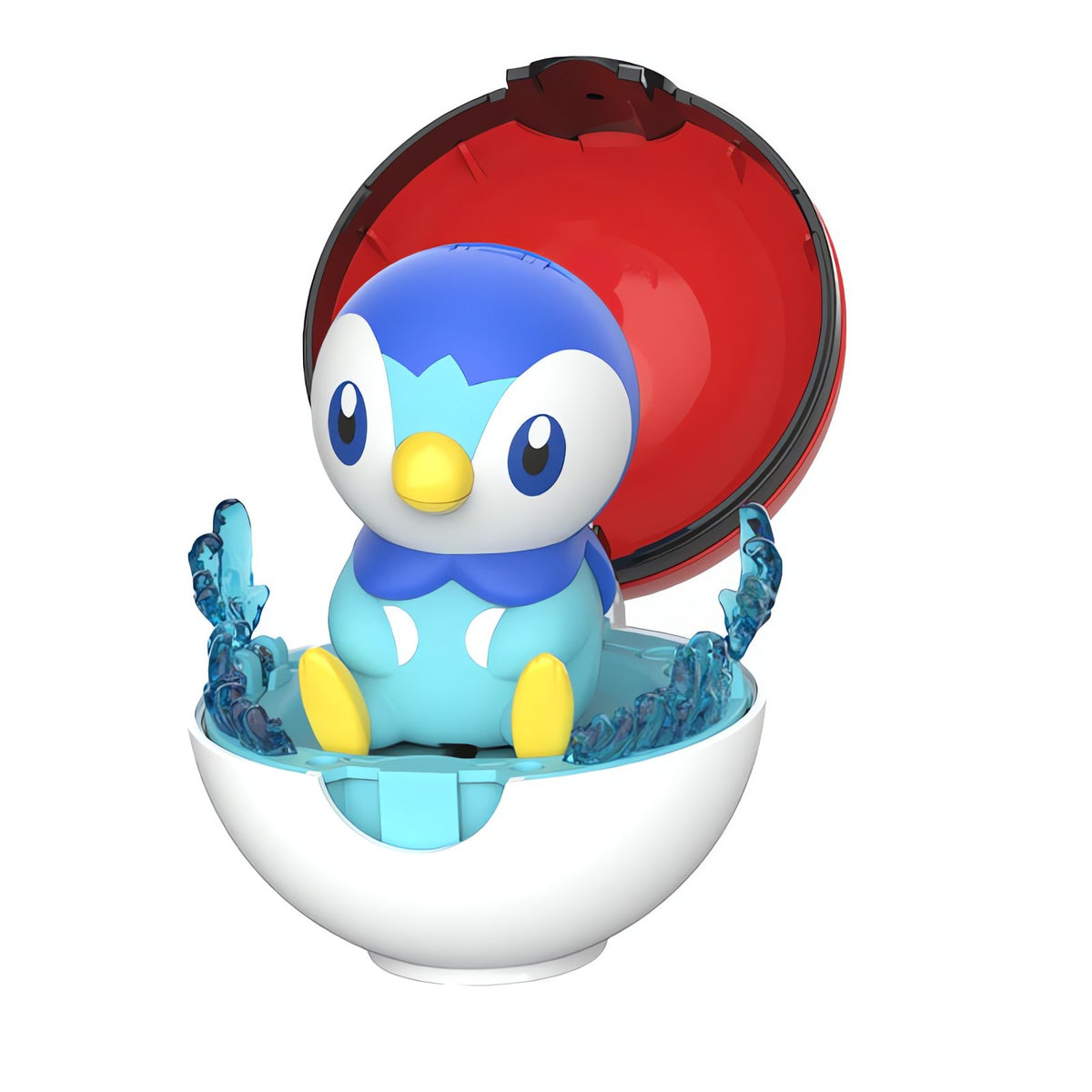 Pokémon figure in a fold-open Poké Ball – Piplup