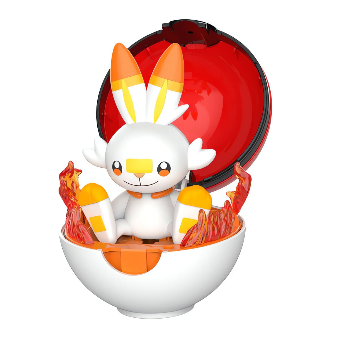 Pokémon figure in a fold-open Poké Ball – Scorbunny