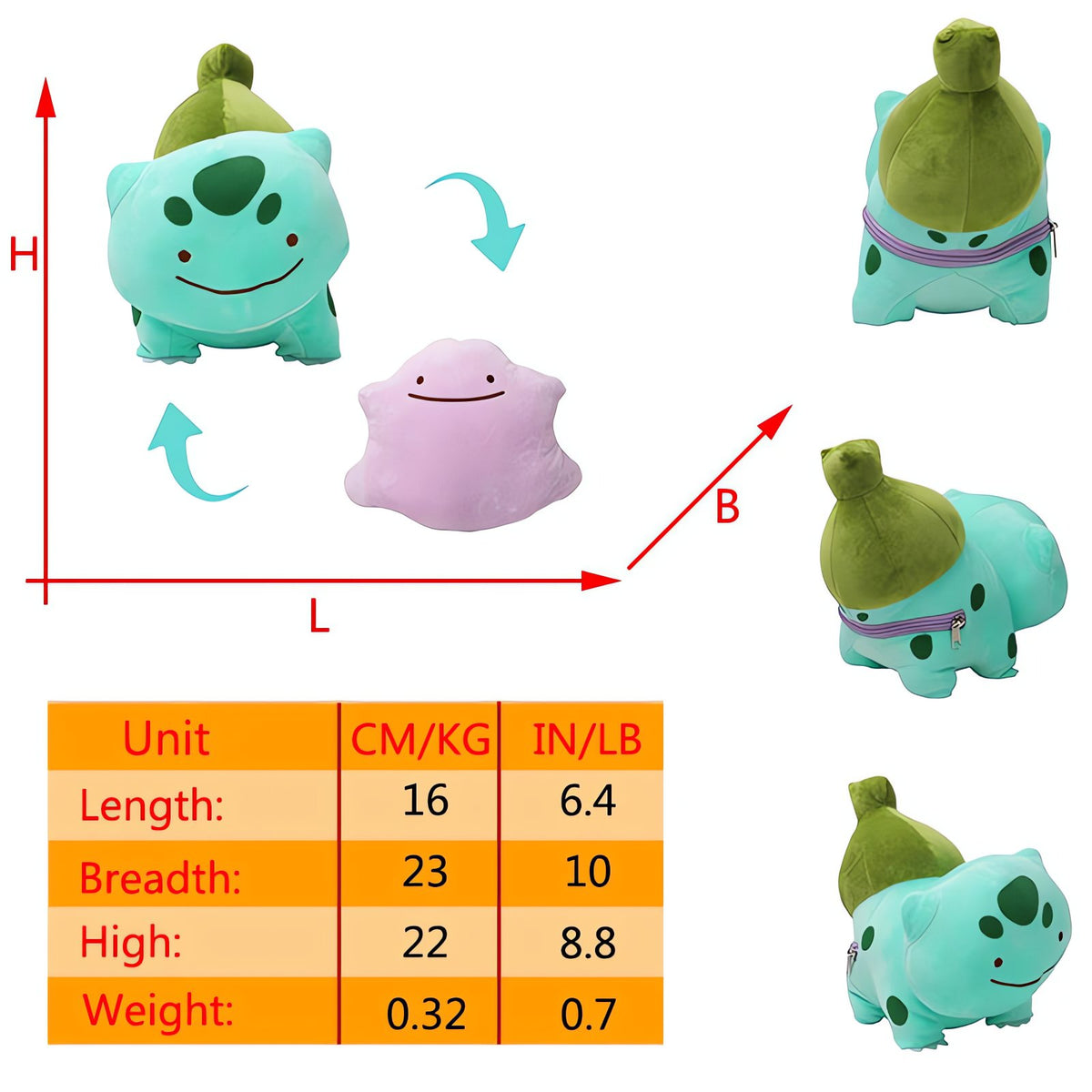 Ditto Flip 2-in-1 plush toy – Bulbasaur