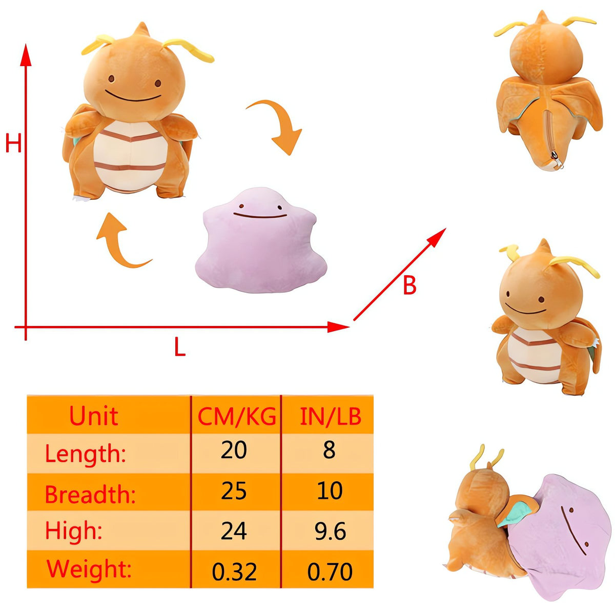 Ditto Flip 2-in-1 plush toy – Dragonite