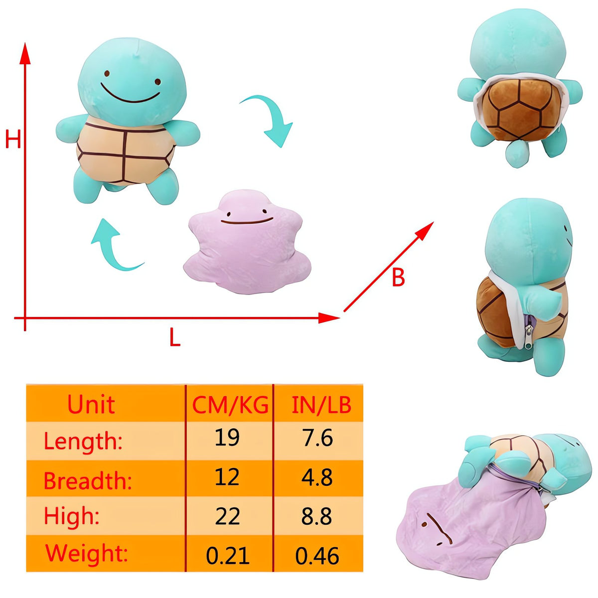 Ditto Flip 2-in-1 plush toy – Squirtle