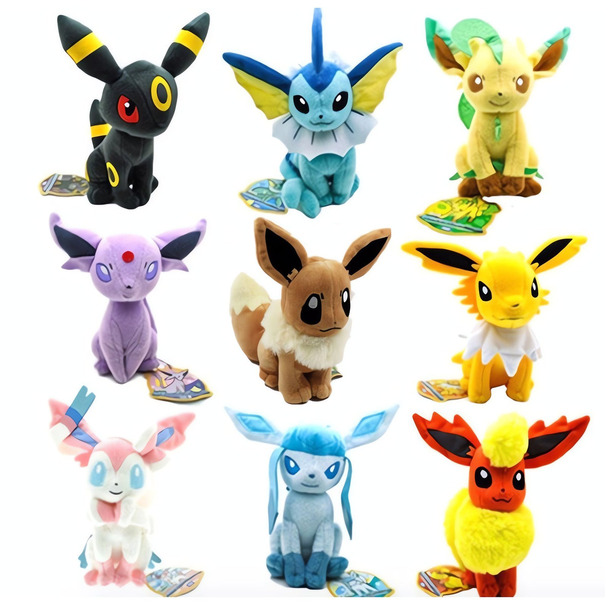 Set of 9 Eevee Evolutions plush toys, 20cm each