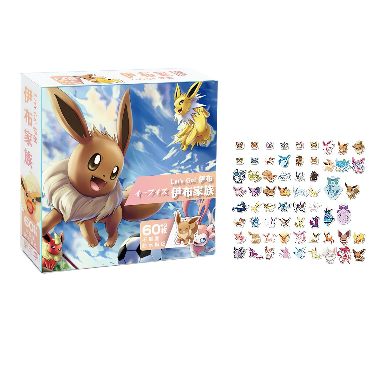 Eevee and Pokémon stickers in a gift box – Eevee B (60 stickers)