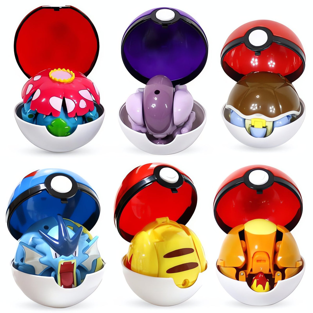 Extra-large Poké Ball with Pokémon figure – Set of 6