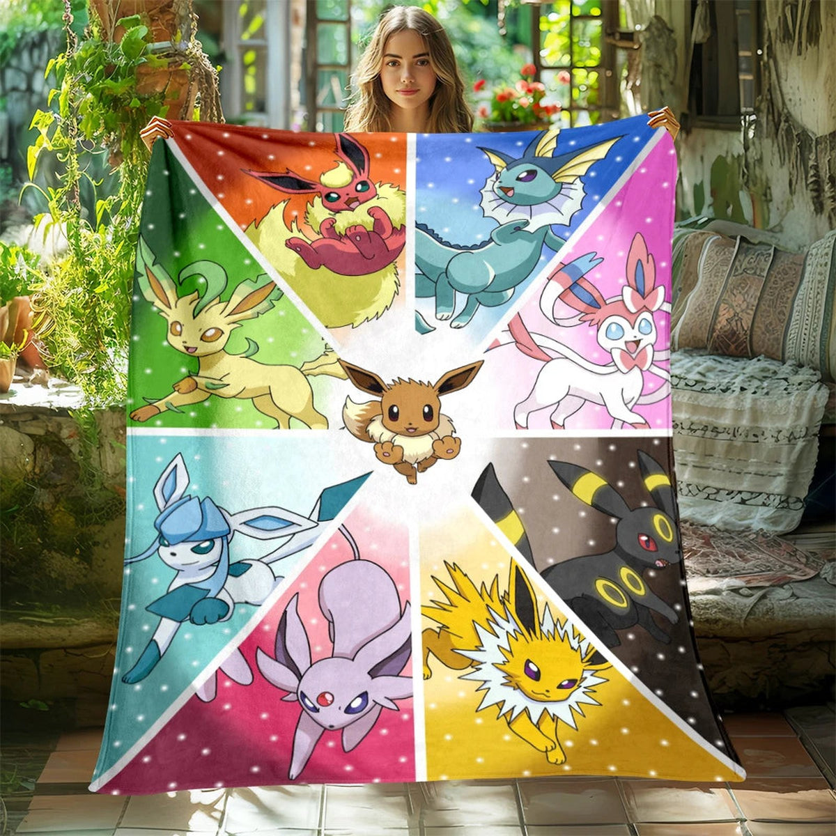 Fluffy Pokémon blanket with Pikachu and Eevee
