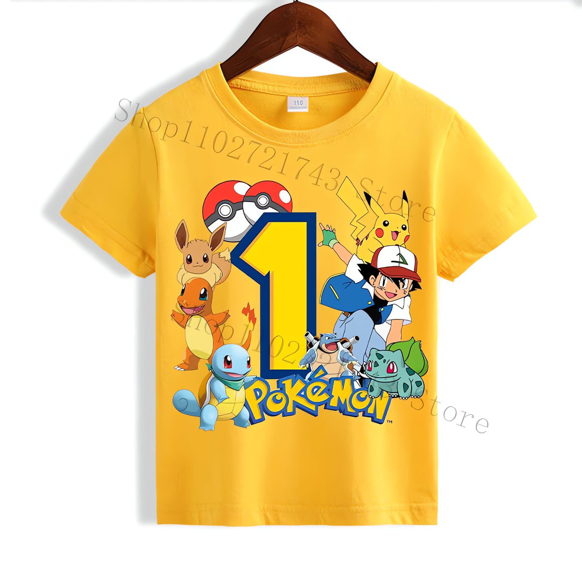Yellow Pikachu birthday T-shirt for kids – 1