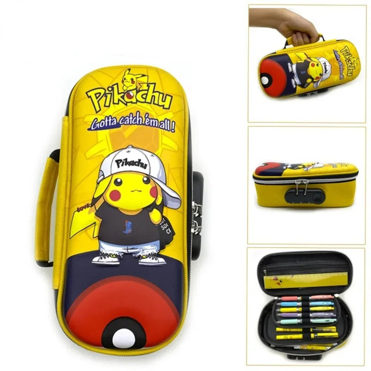 Large Pikachu pencil case with lock and handle