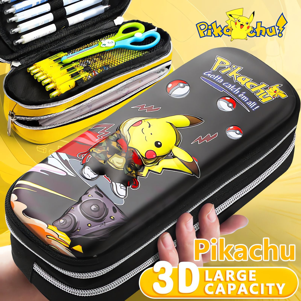 Large Pikachu pencil case with lock and handle – photo 3