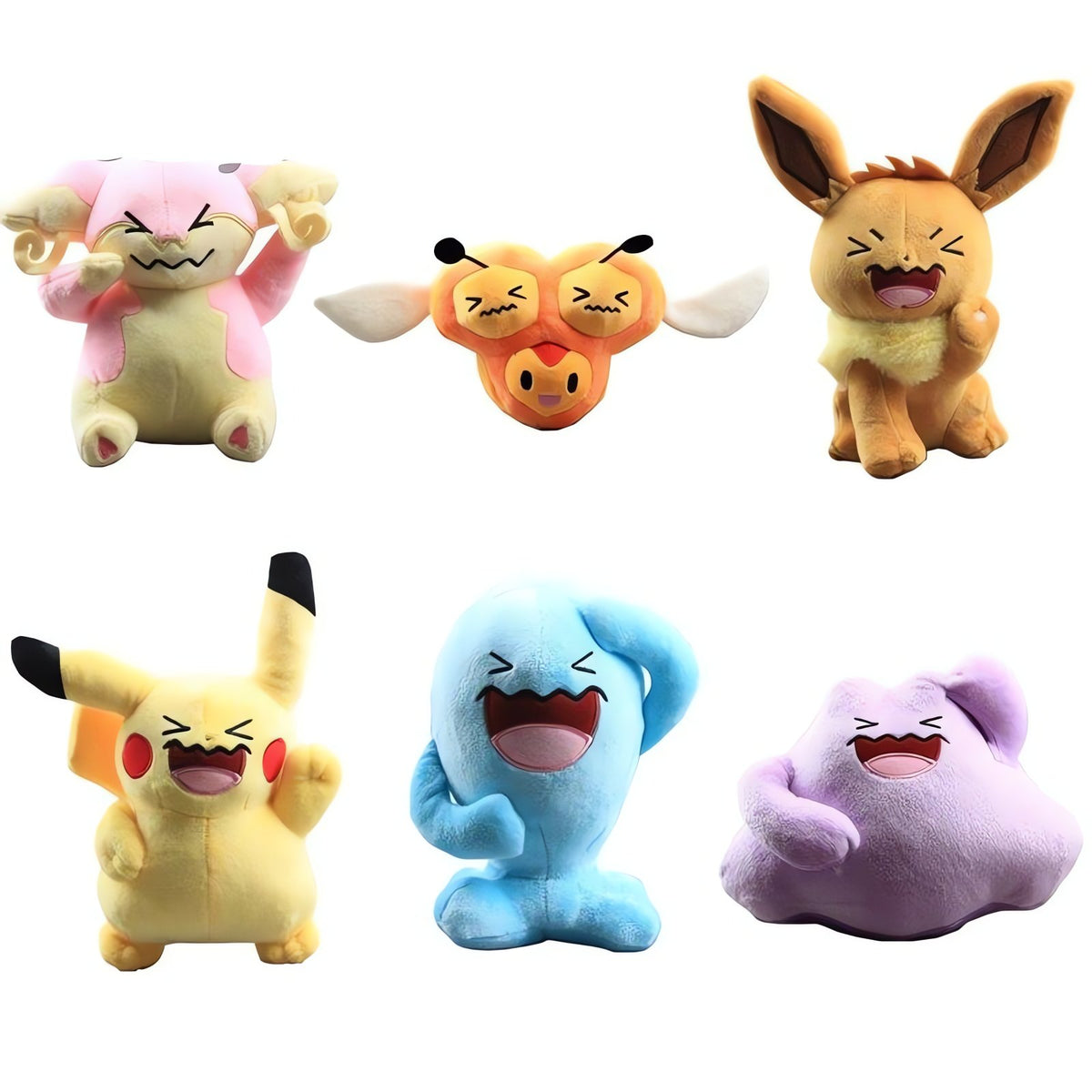 Laughing Wobbuffet, Ditto and Audino plush toys