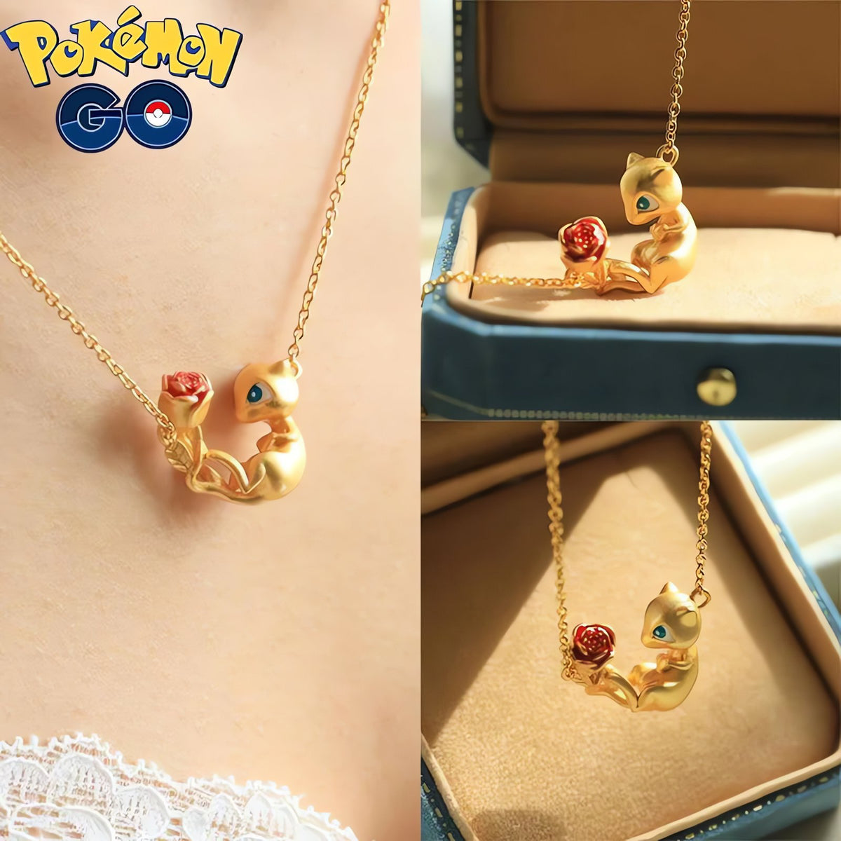 Golden Mew necklace with flower motif – photo 3