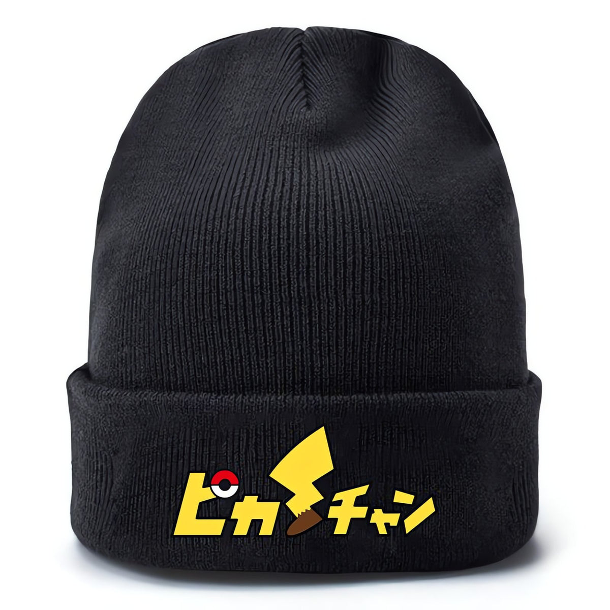 Black knitted Pikachu beanie hat with yellow print – Pikachu 1