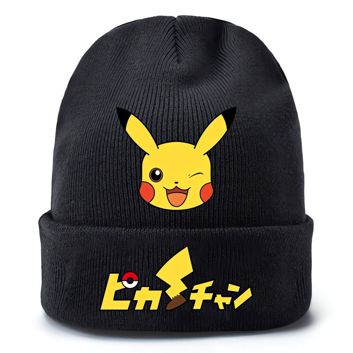 Black knitted Pikachu beanie hat with yellow print – Pikachu 10