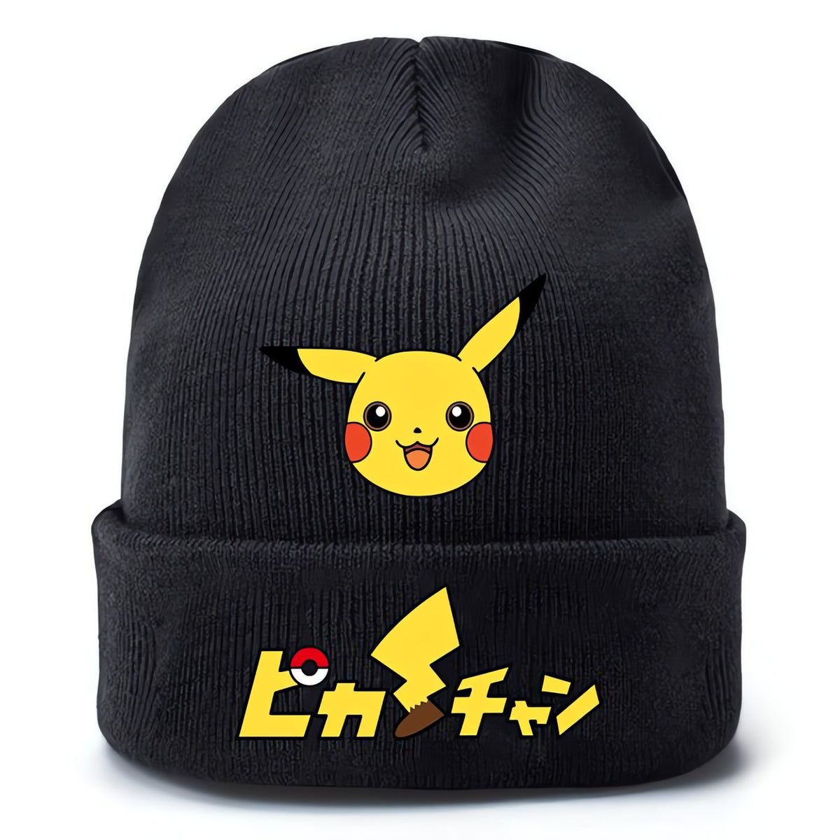 Black knitted Pikachu beanie hat with yellow print – Pikachu 11