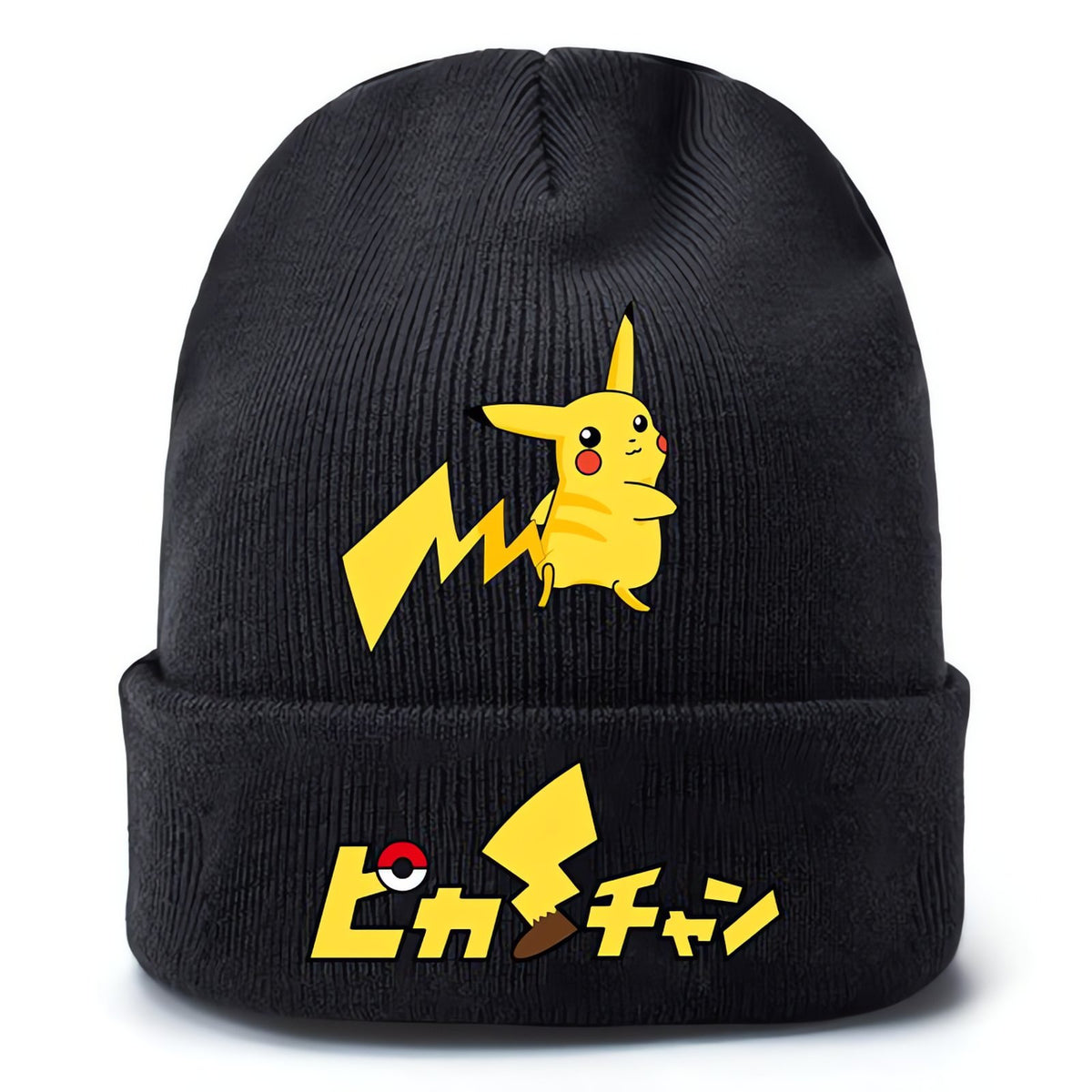 Black knitted Pikachu beanie hat with yellow print – Pikachu 12