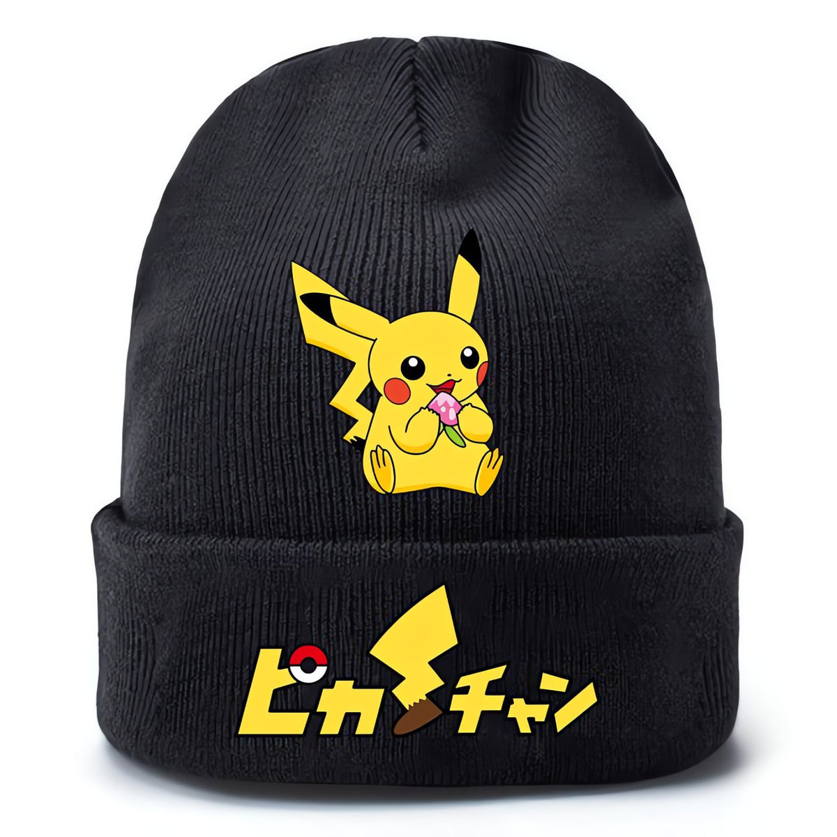 Black knitted Pikachu beanie hat with yellow print – Pikachu 13