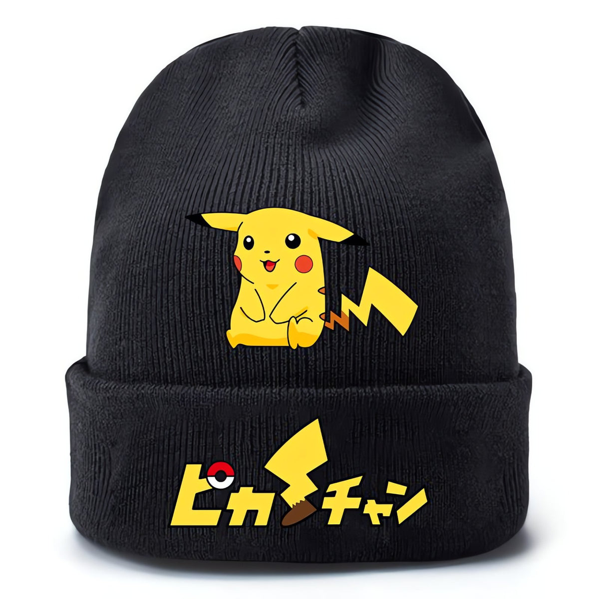 Black knitted Pikachu beanie hat with yellow print – Pikachu 14