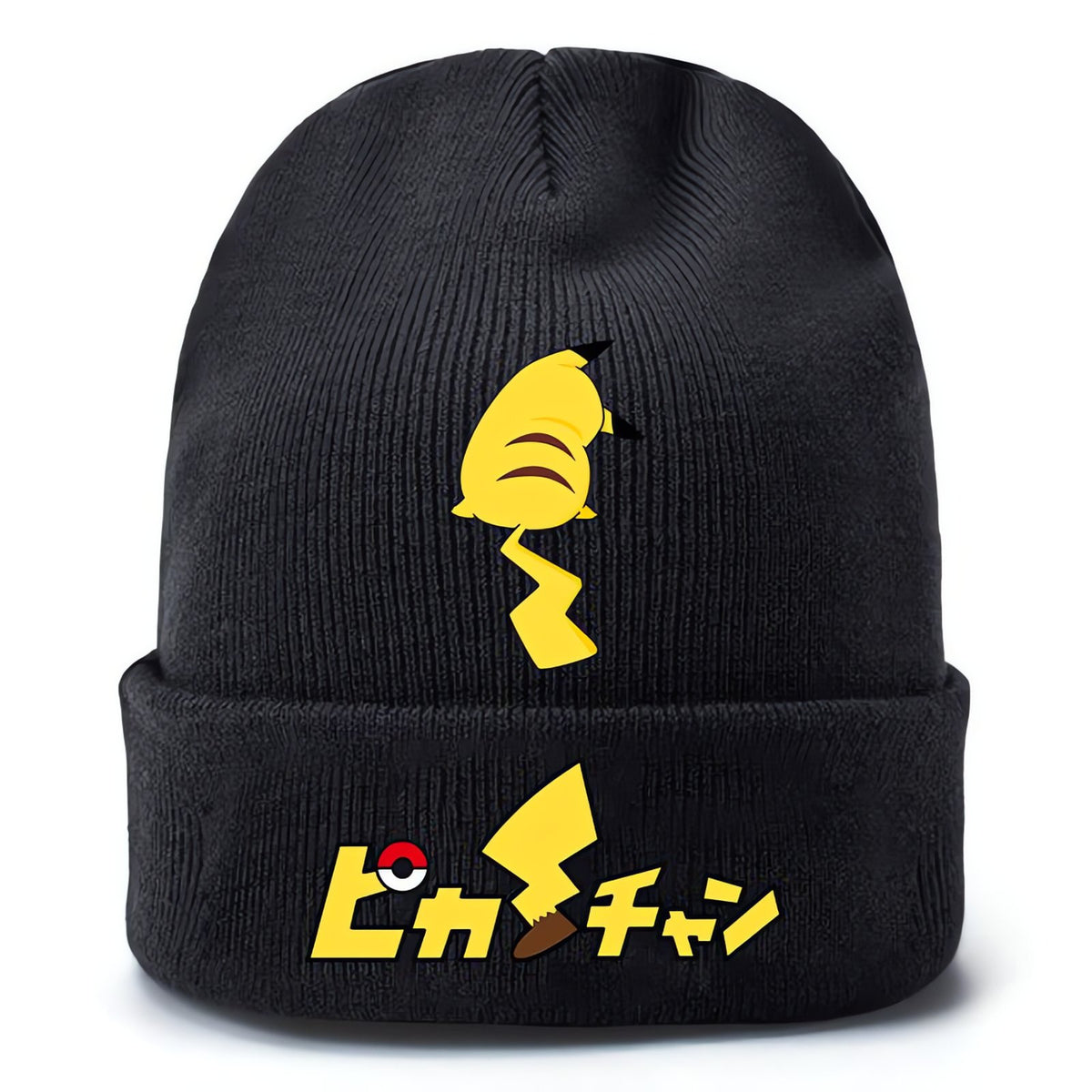 Black knitted Pikachu beanie hat with yellow print – Pikachu 15
