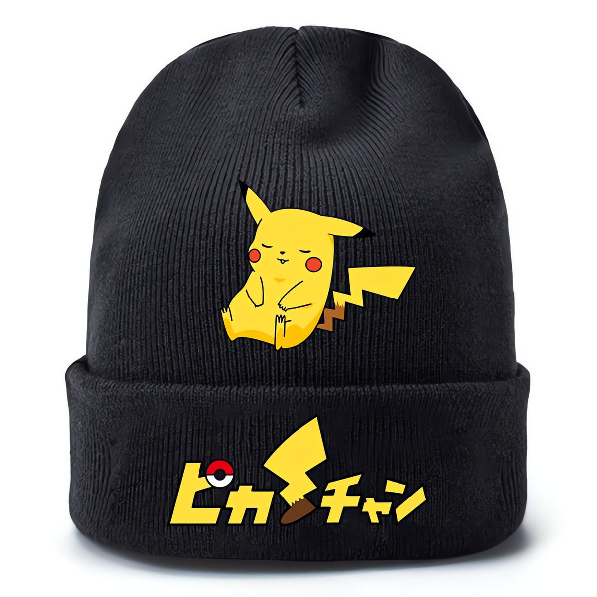 Black knitted Pikachu beanie hat with yellow print – Pikachu 2