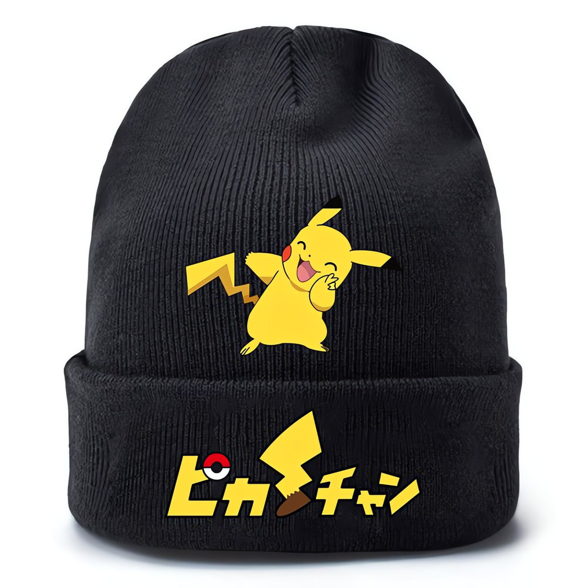 Black knitted Pikachu beanie hat with yellow print – Pikachu 3