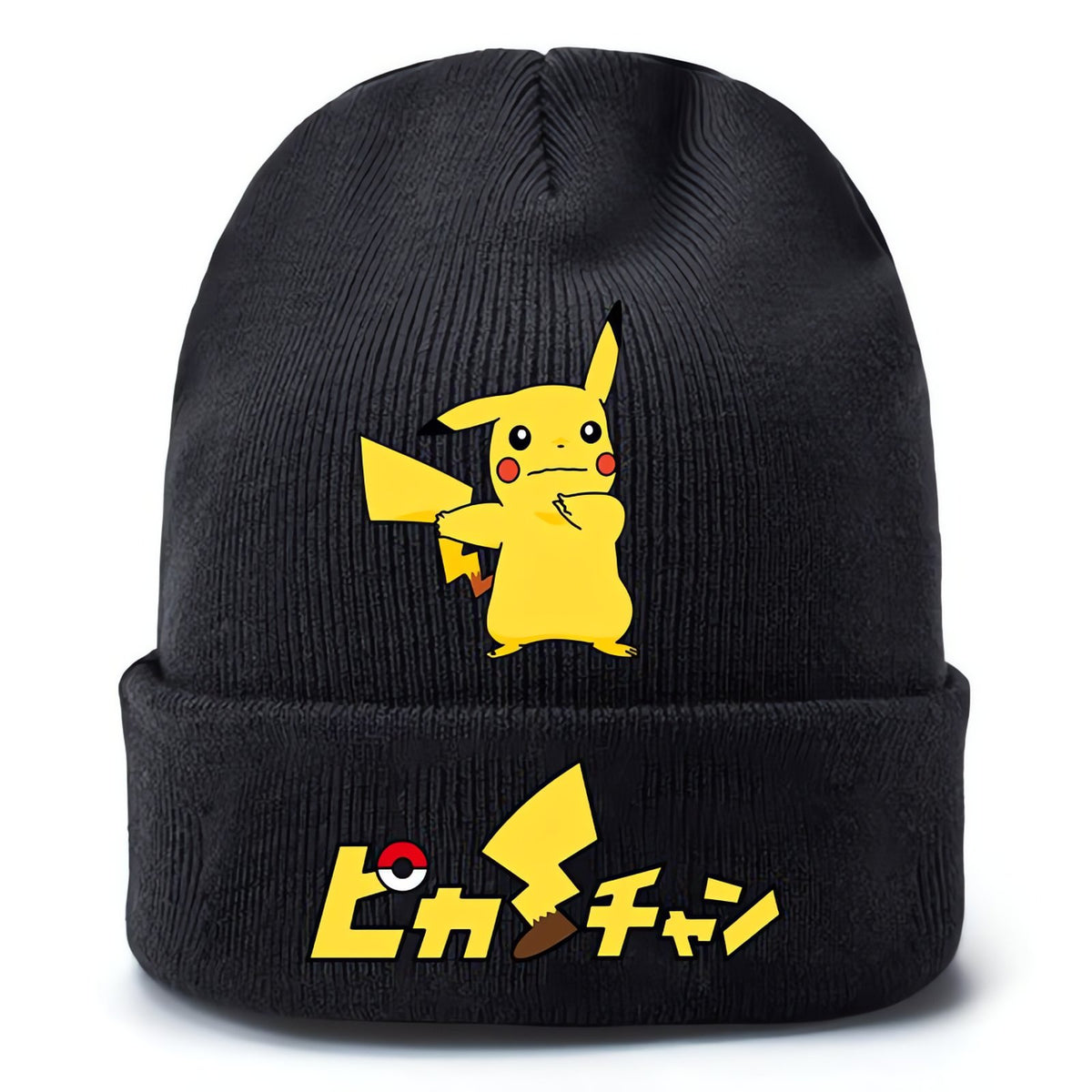 Black knitted Pikachu beanie hat with yellow print – Pikachu 4